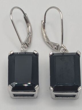 Black Spinel Dangle Earrings, 925, NWT